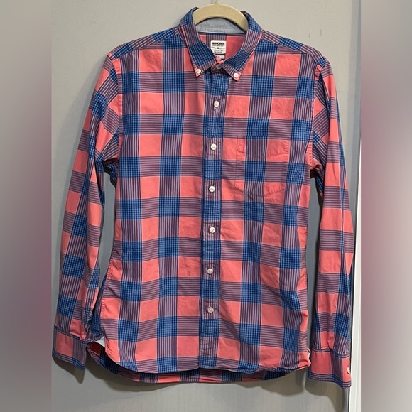 Bonobos Mens Casual Slim Fit Button Down Size Medium 100% Cotton Salmon & Navy - Picture 4 of 6